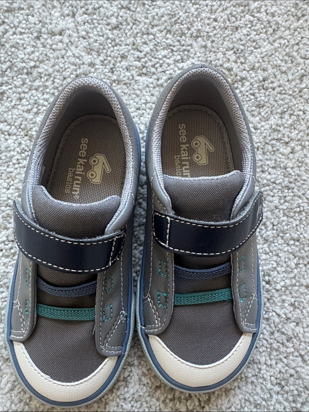 Kids Grey and Teal Velcro Sneakers by See Kai Run - Brand new